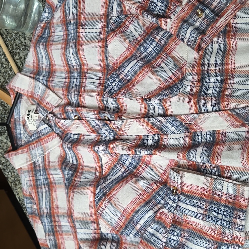 Plaid Button-Up Shirt P2p 21 L 22 Cotton Poly  New